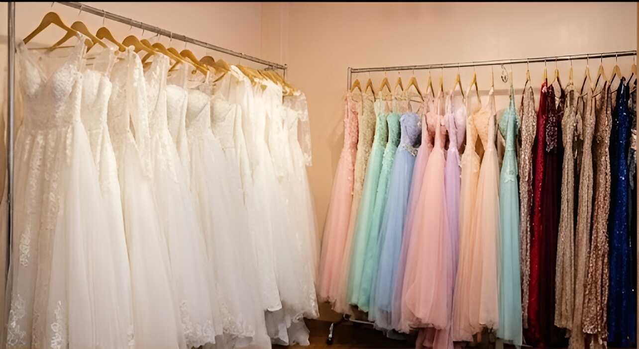 Elegant rental gowns displayed at Paramalan in Pampanga