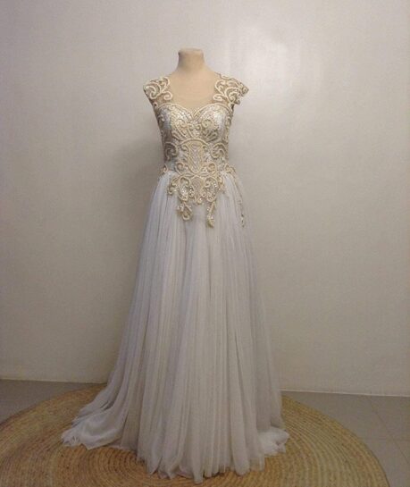 bridal gown set d intricate floral embroidery with full tulle ballgown skirt