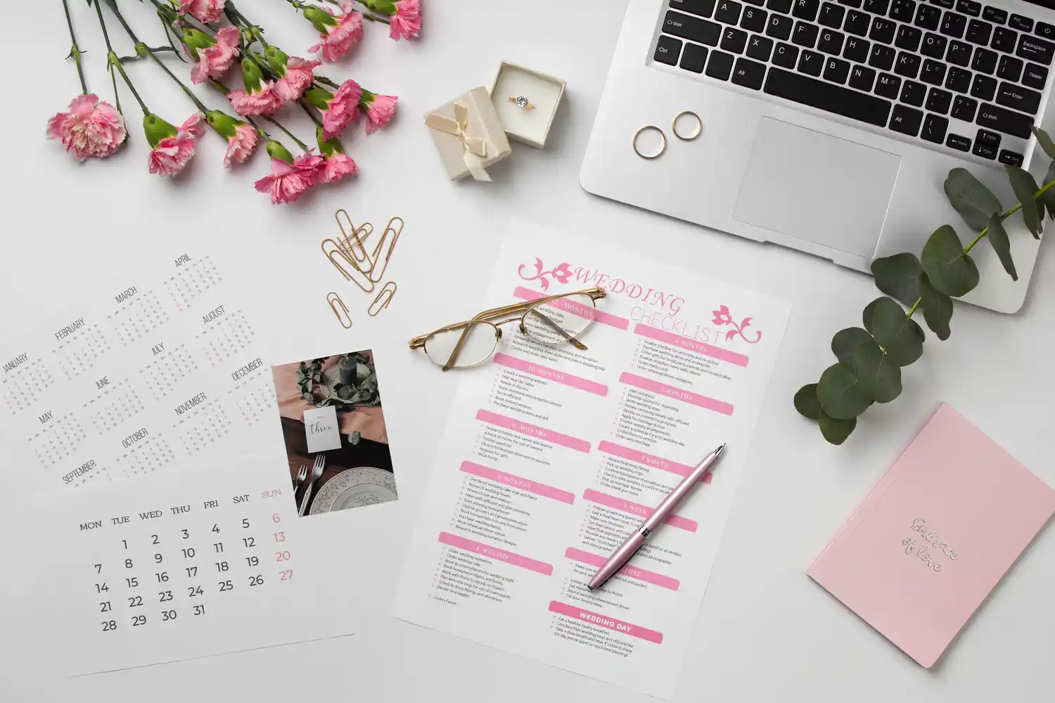 top view wedding planning resources arrangement