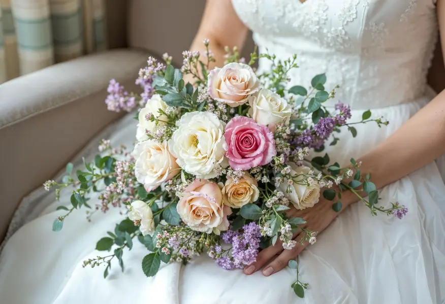 Beautiful wedding flowers arrangement with roses